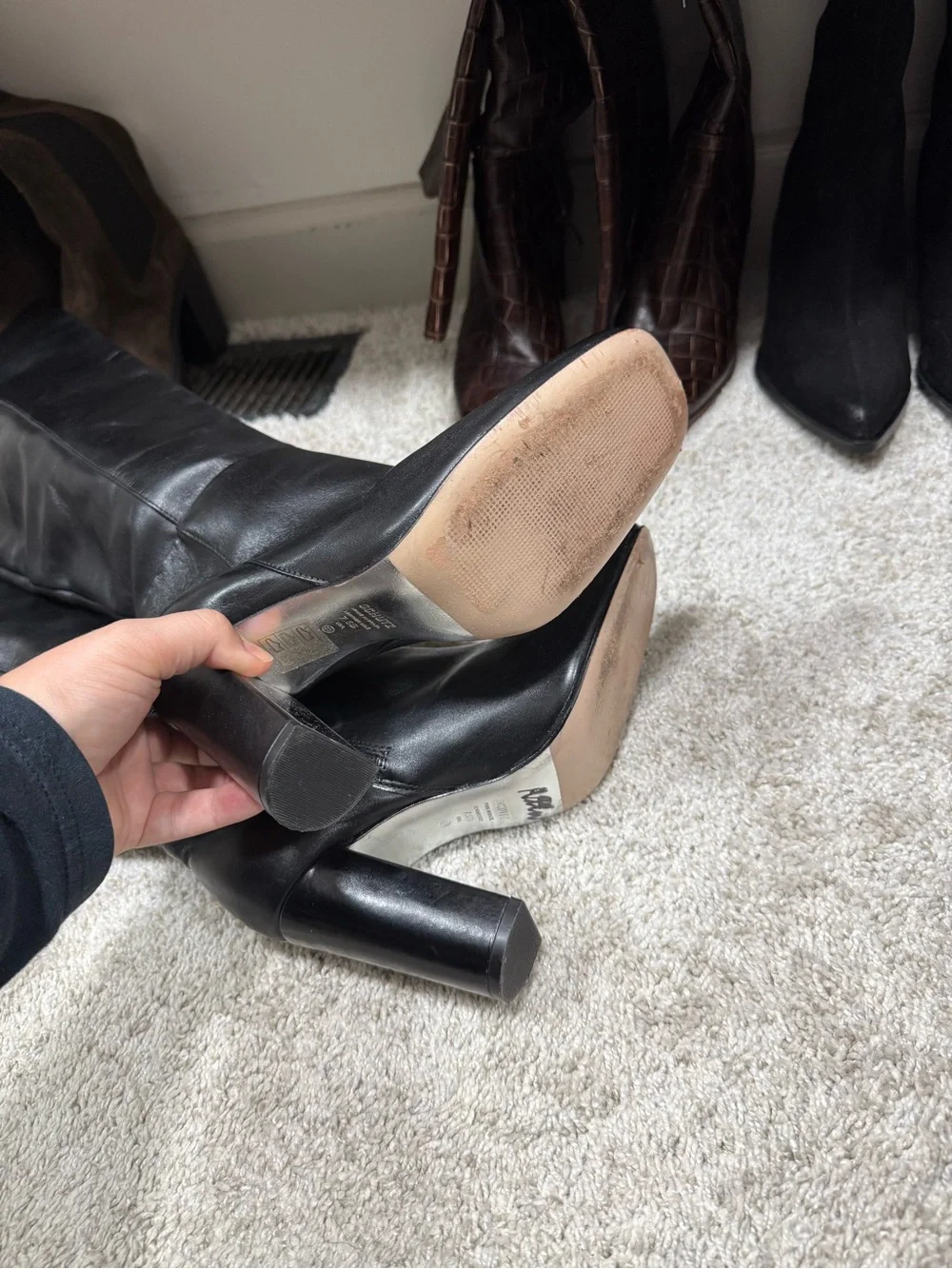 SCHUTZ Black Over-the-Knee Leather Block Heel Boots